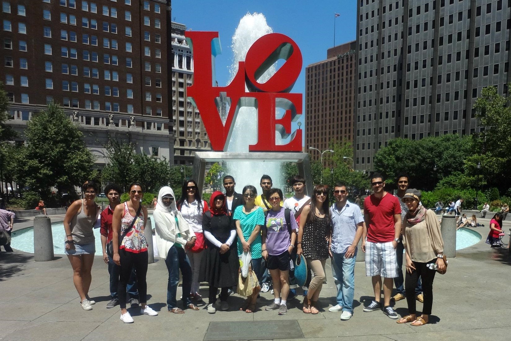 Students in front of Love statue